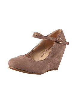 Bella Marie Denise-1 Women's Round Toe Wedge Heel Mary Jane Squeaky Strap Sue.