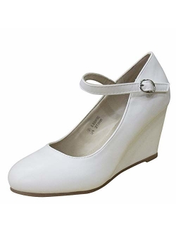 Bella Marie Denise-1 Women's Round Toe Wedge Heel Mary Jane Squeaky Strap Sue.