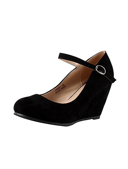 Bella Marie Denise-1 Women's Round Toe Wedge Heel Mary Jane Squeaky Strap Sue.