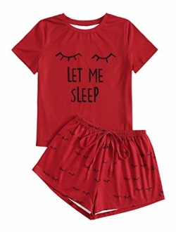 Women's Sleepwear Closed Eyes Print Tee and Shorts Pajama Set