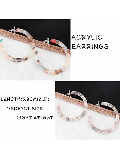 Finrezio 4 Pairs Mottled Acrylic Hoop Earrings for Women Circle Hoop Stud Earrings Set Bohemian Statement Earrings Fashion Jewelry