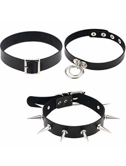 SUNSCSC Vintage Punk Goth Studded Rivet Pu Leather Collar Choker Necklace