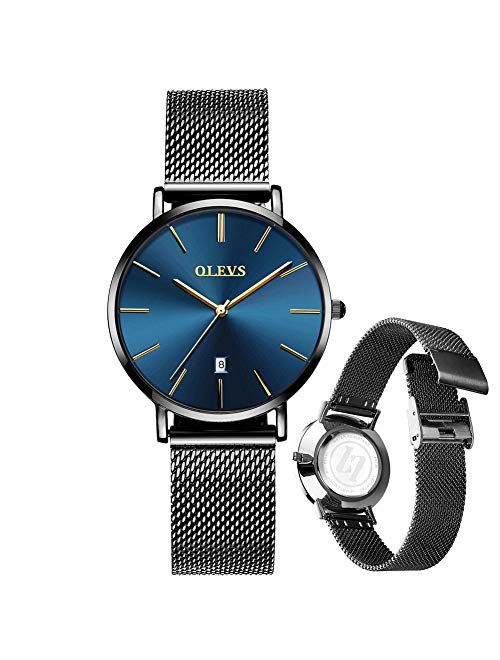 Women's Steel Mesh Watch,Ultra Thin Watch for Ladies,Date Watch,Waterproof Watch,Watch with Rose Gold/Black Mesh,Fashion Watch,OLEVS,Lady Luxury Watch,Quartz Gift Watch,W