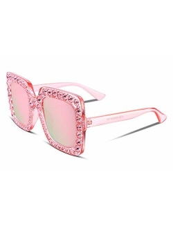 Women Sparkling Crystal Sunglasses Oversized Square Thick Frame B2283