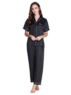 Lavenderi Women's Short Sleeve Classtic Satin Pajama Set