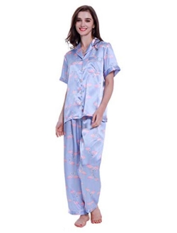 Lavenderi Women's Short Sleeve Classtic Satin Pajama Set