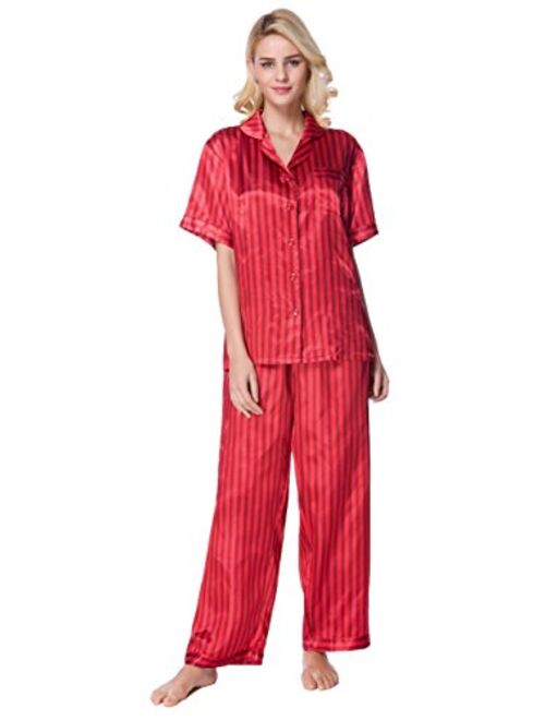 Lavenderi Women's Short Sleeve Classtic Satin Pajama Set