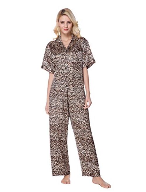 Lavenderi Women's Short Sleeve Classtic Satin Pajama Set