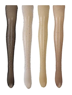 Nude Rhinestone Fishnet Tights Nylon Stockings Pattern Tights Pantyhose Plus Size For Women 6 Pack