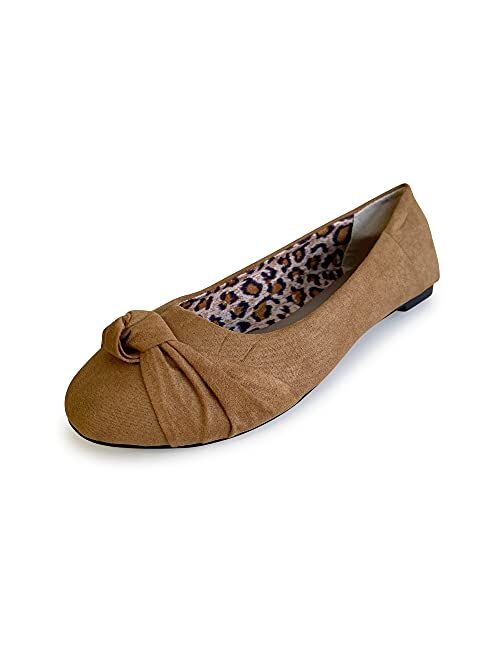 Women's Knotted Front Canvas Round Toe Ballet Flats-Comfortable Cute Dress Flats