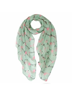 MissShorthair Flamingo Print Scarf with Tassels for Women