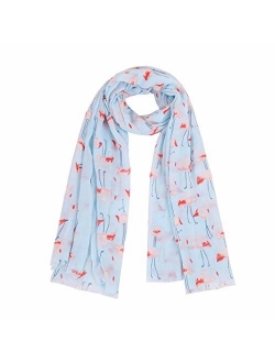 MissShorthair Flamingo Print Scarf with Tassels for Women