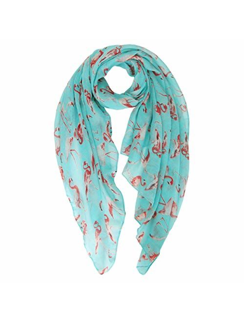 MissShorthair Flamingo Print Scarf with Tassels for Women