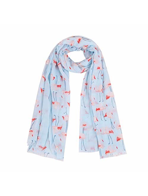 MissShorthair Flamingo Print Scarf with Tassels for Women