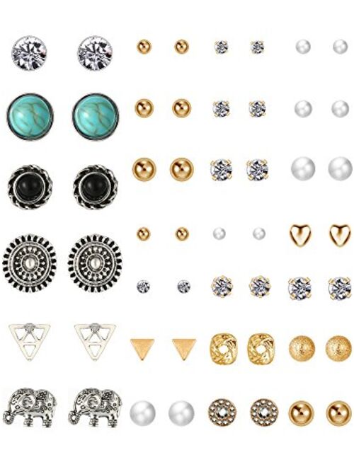 TOODOO 27 Pairs Multiple Stud Earrings Set Cute Vintage Earrings for Girls Women Men