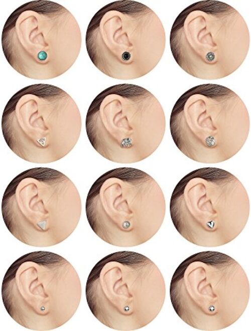 TOODOO 27 Pairs Multiple Stud Earrings Set Cute Vintage Earrings for Girls Women Men