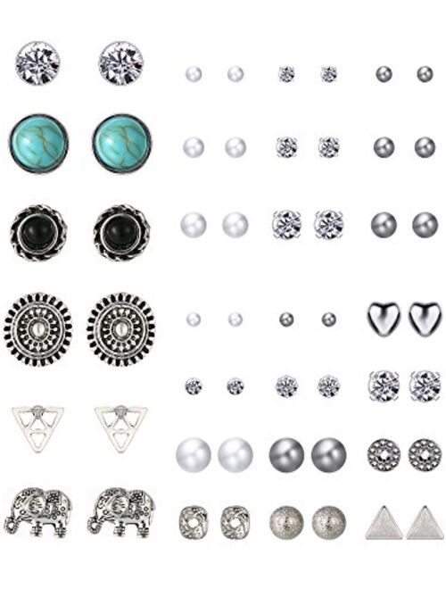 TOODOO 27 Pairs Multiple Stud Earrings Set Cute Vintage Earrings for Girls Women Men