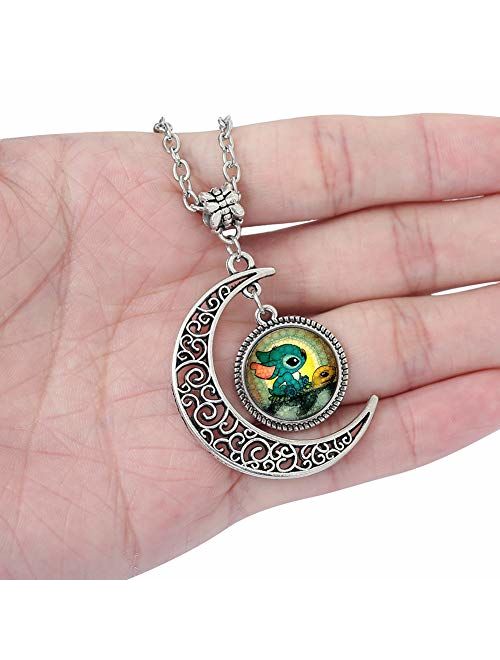 Liumart Handmade Moon Cartoon Pendant Necklace, Cute Crescent Moon Jewelry, Great Christmas Brithday Friendship Gifts