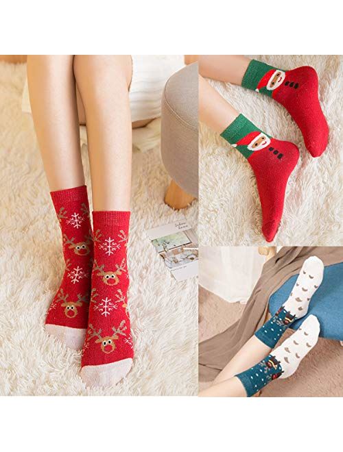 Womens Christmas Holiday Casual Socks - HSELL 6 Pairs Colorful Fun Cotton Crew Socks for Novelty Gifts