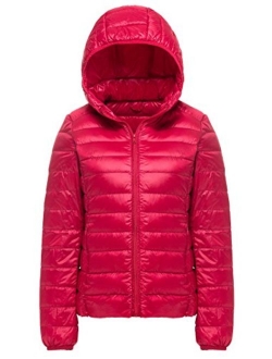 Cheerun Women's Package Down Jacket Women Hooded Ultra Light Weight Short Down Coat