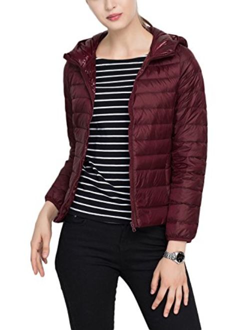 Cheerun Women's Package Down Jacket Women Hooded Ultra Light Weight Short Down Coat