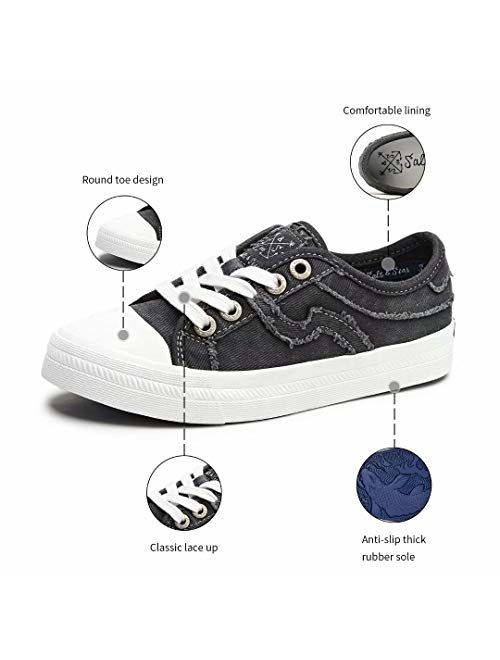 Women's Canvas Fashion Sneakers Low Top Lace Up Comfortable Casual Shoes Walking Flats