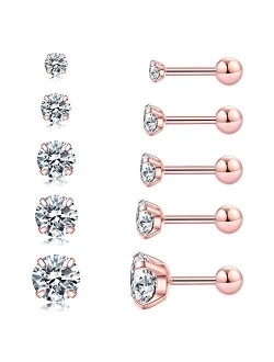 Cubic Zirconia Hypoallergenic Stud Earrings for Women Men Girls Statement Cartilage Fashion Surgical Steel Helix Earrings 5 Pairs