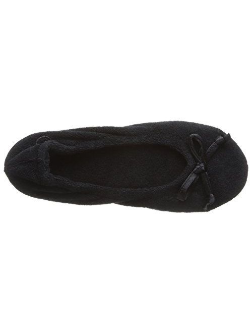 isotoner Women's Signature Terry Ballet Flat Slipper with Satin Bow