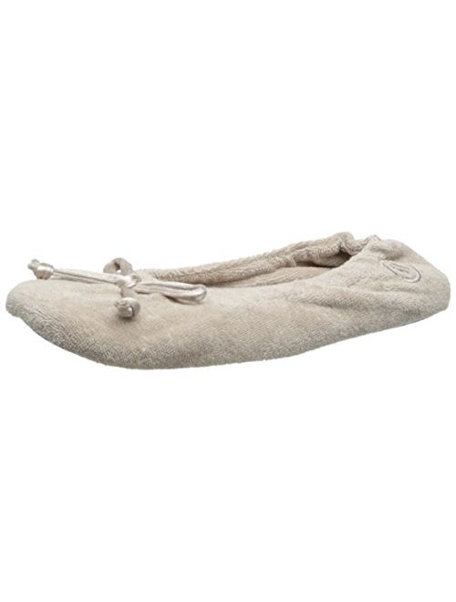 isotoner Women's Signature Terry Ballet Flat Slipper with Satin Bow