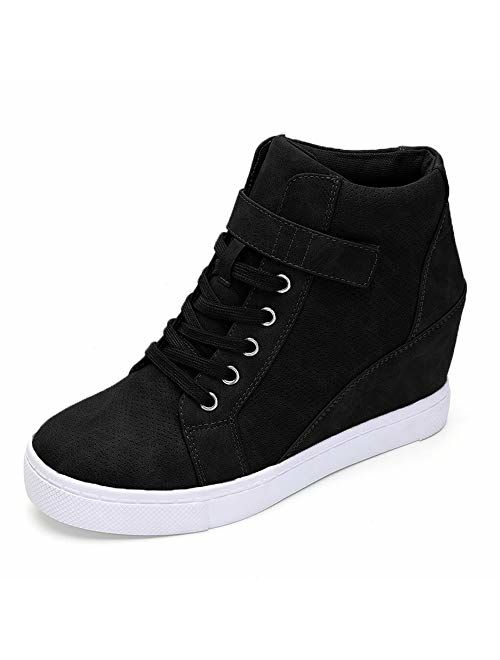 Athlefit Women's Lace Up Wedge Sneakers High Top Fashion Sneakers Ankle Booties