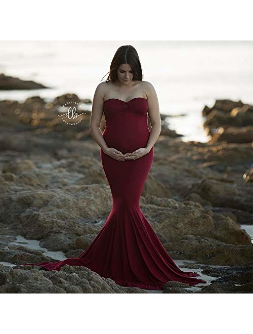 Women's Elegant Fitted Boob Tube on Top Maternity Photography Dress