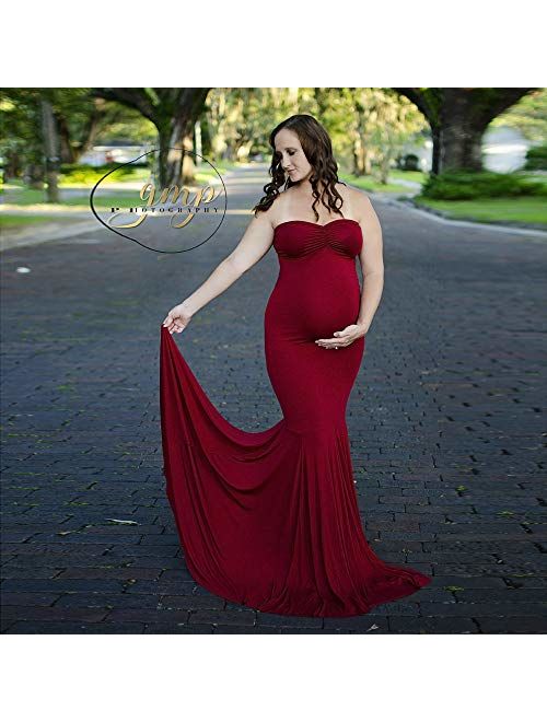 Women's Elegant Fitted Boob Tube on Top Maternity Photography Dress