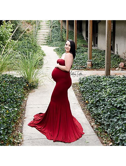 Women's Elegant Fitted Boob Tube on Top Maternity Photography Dress