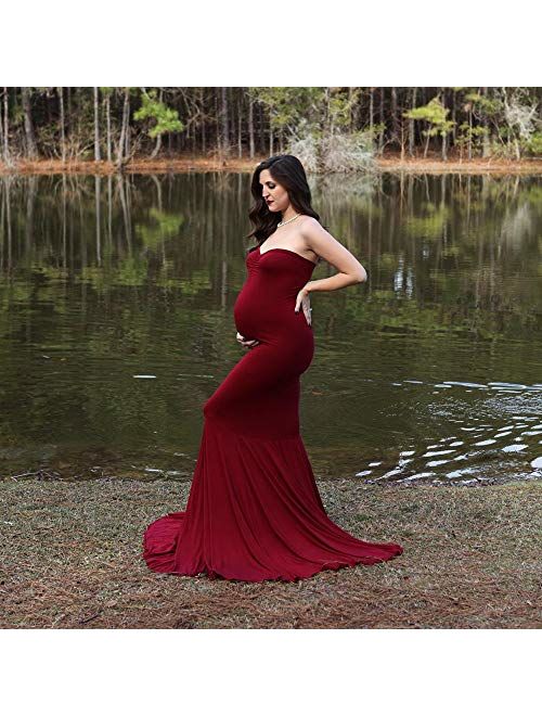 Women's Elegant Fitted Boob Tube on Top Maternity Photography Dress