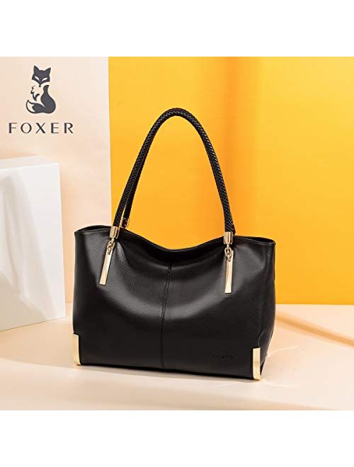 FOXER Women Handbag Leather Tote Purse Shoulder Bag Top Handle Handbags