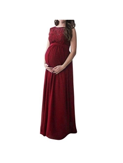 Women Lace Patchwork Sleeveless Long Maxi Dress Maternity Gown Pregnant Photography Props Clothes