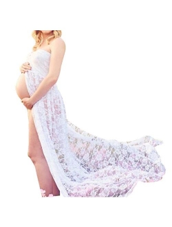 Women's Maternity Off Shoulder Split Front Lace Dress Sleeveless Maxi Dress