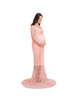 Pregnant Women Mermaid Long Maxi Off Shoulder Gown Photo Shoot Maternity V Neck Lace Dress Baby Shower