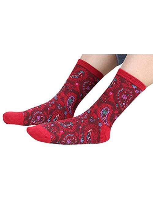 Bellady Women Lady's 5 Pair Bohemian Vintage Style Cotton Crew Socks