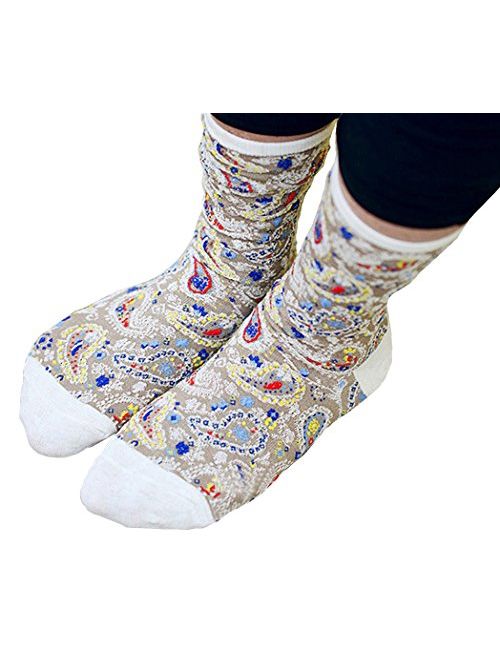 Bellady Women Lady's 5 Pair Bohemian Vintage Style Cotton Crew Socks