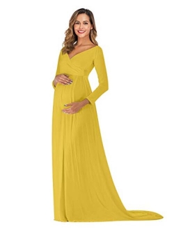 JustVH Maternity Off Shoulder Half Circle Fitted Gown Maxi Photography Dress for Photo Shoot Photo Props Dress