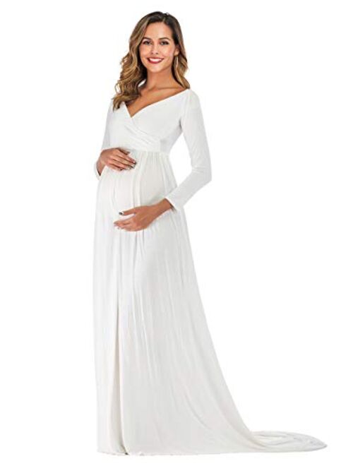 JustVH Maternity Off Shoulder Half Circle Fitted Gown Maxi Photography Dress for Photo Shoot Photo Props Dress