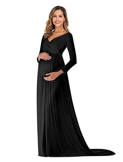 JustVH Maternity Off Shoulder Half Circle Fitted Gown Maxi Photography Dress for Photo Shoot Photo Props Dress