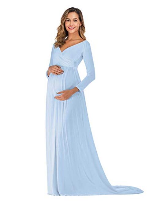 JustVH Maternity Off Shoulder Half Circle Fitted Gown Maxi Photography Dress for Photo Shoot Photo Props Dress