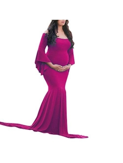 Gocheaper Pregnants Maternity Dresse,Women Ruffled Trailing Dress Photography Skirt Sexy Off Shoulders Long Dress