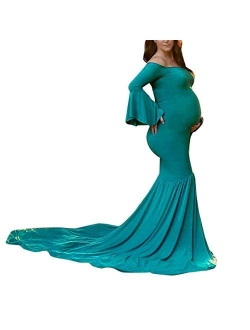 Gocheaper Pregnants Maternity Dresse,Women Ruffled Trailing Dress Photography Skirt Sexy Off Shoulders Long Dress