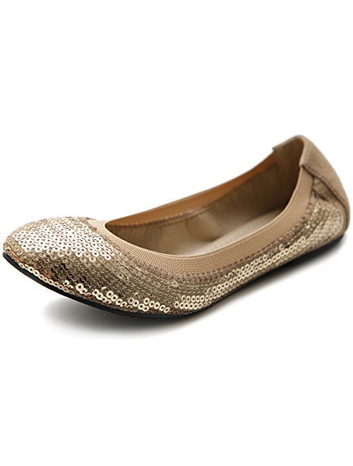 Ollio Women's Shoe Ballet Multi Color Spangle Comfort Flat