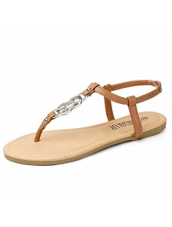 SANDALUP Thong Flat Sandals with Ring Metal Buckle for Women Summer