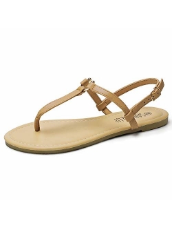 SANDALUP Thong Flat Sandals with Ring Metal Buckle for Women Summer