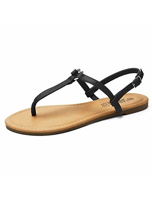 SANDALUP Thong Flat Sandals with Ring Metal Buckle for Women Summer